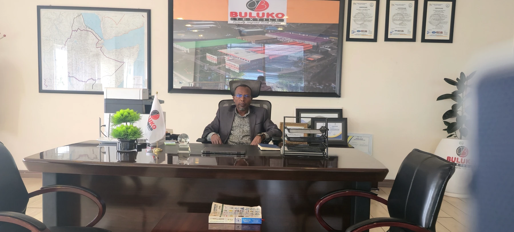 Mr. Habib Mamo Ahmed, CEO of Buluko Textile Share Company, in the executive office